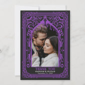 Purple Gothic Vampire Cathedral Photo Wedding Dankeskarte (Vorderseite)