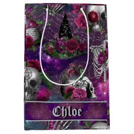 Purple Gothic Witch Skull Roses Monogram Mittlere Geschenktüte