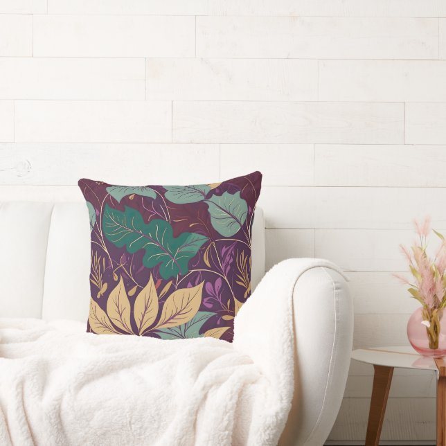 Purple Graceful Modern Leaf Print Kissen (Liege)
