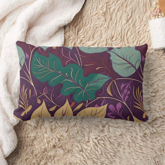 Purple Graceful Modern Leaf Print Lendenkissen (Decke)