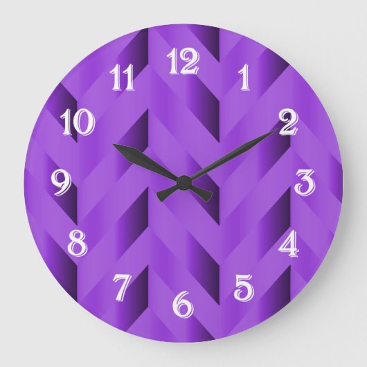 Purple Gradient Chevron Clock Große Wanduhr (Vorderseite)