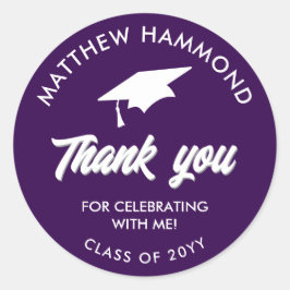 Purple Graduating Class Thank You Grad Cap Runder Aufkleber