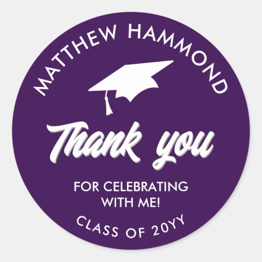 Purple Graduating Class Thank You Grad Cap Runder Aufkleber (Vorderseite)