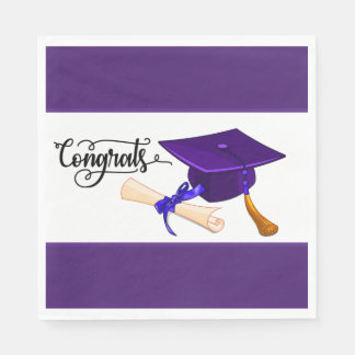 Purple Graduation Cap And Diploma  Serviette
