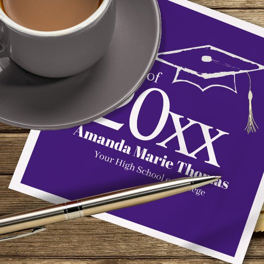 Purple Graduation Cap Class of 20XX Name Serviette