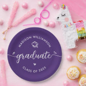 Purple Graduation Script Hearts Cap Icon Modern Pappteller (Party)