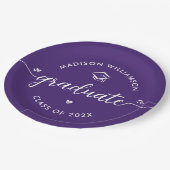 Purple Graduation Script Hearts Cap Icon Modern Pappteller (Schrägansicht)