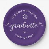Purple Graduation Script Hearts Cap Icon Modern Pappteller (Vorderseite)