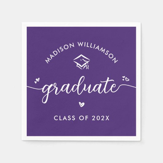 Purple Graduation Script Hearts Cap Icon Modern Serviette (Vorderseite)