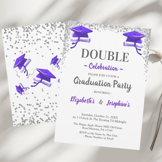 Purple Gray double Celebration Graduation Party  Einladung