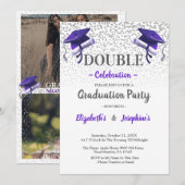 Purple Gray double Graduation Party 2 photo Einladung (Vorne/Hinten)