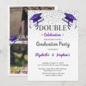 Purple Gray double Graduation Party 2 photo Einladung (Vorne/Hinten)