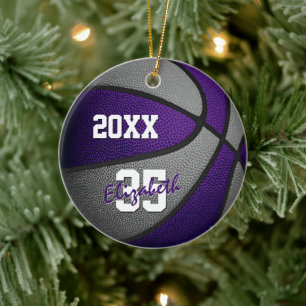 purple gray girls boys team colors basketball keramik ornament