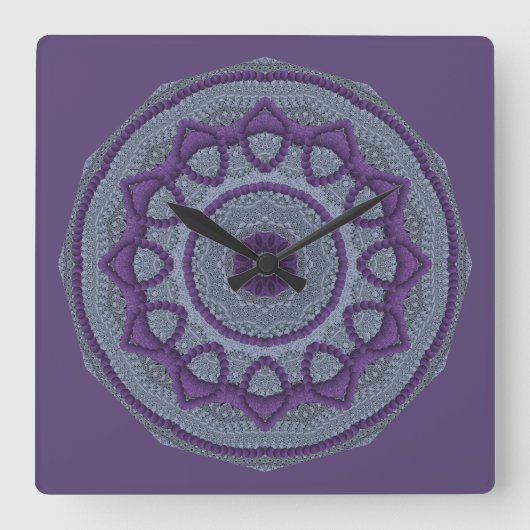 Purple Gray Mandala Quadratische Wanduhr (Vorderseite)
