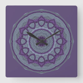 Purple Gray Mandala Quadratische Wanduhr