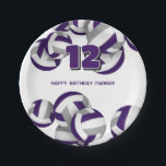 purple gray volleyballs kids birthday party pappteller<br><div class="desc">This volleyball themed birthday party paper plate is fully customizable and features clusters of purple,  gray and white volleyballs at the top and bottom edges - personalize with your custom text - by katz_d_zynes</div>