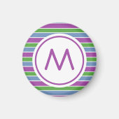 Purple Green Blue Striped Monogram Magnet (Vorne)