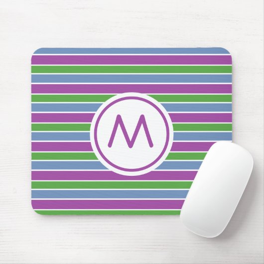Purple Green Blue Striped Monogram Mousepad (Mit Mouse)