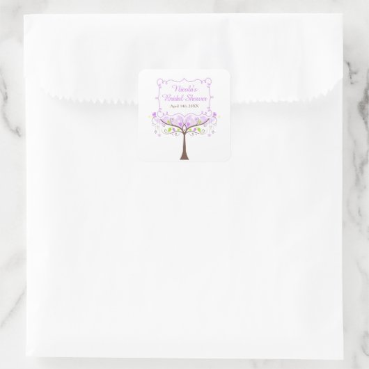 Purple & Green Floral Bird Bridal Shower  Quadratischer Aufkleber (Tasche)