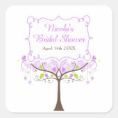 Purple & Green Floral Bird Bridal Shower  Quadratischer Aufkleber (Vorderseite)