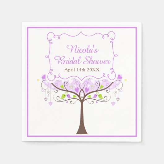 Purple & Green Floral Bird Bridal Shower  Serviette (Vorderseite)
