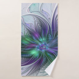 Purple Green Flower Modern Abstract Art Fractal Badehandtuch