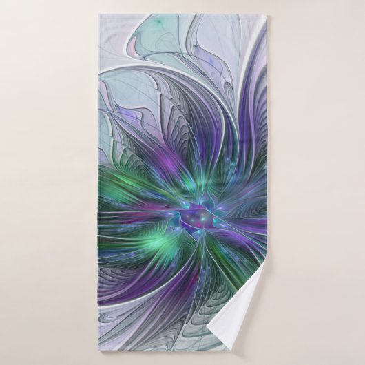 Purple Green Flower Modern Abstract Art Fractal Badehandtuch (Badehandtuch)