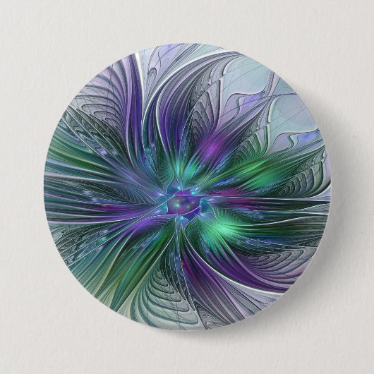 Purple Green Flower Modern Abstract Art Fractal Button (Vorderseite)