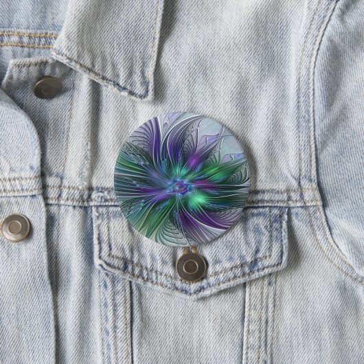 Purple Green Flower Modern Abstract Art Fractal Button (Beispiel)