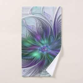Purple Green Flower Modern Abstract Art Fractal Handtuch
