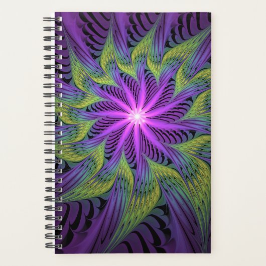 Purple Green Flower Modern Abstract Fractal Art Planer (Vorderseite)