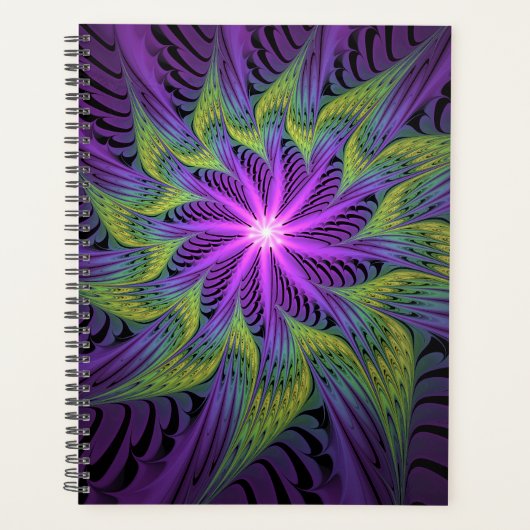 Purple Green Flower Modern Abstract Fractal Art Planer (Vorderseite)