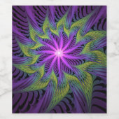 Purple Green Flower Modern Abstract Fractal Art Weinetikett (Einzelnes Label)