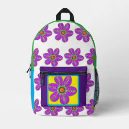 Purple Green Flowers Bedruckter Rucksack