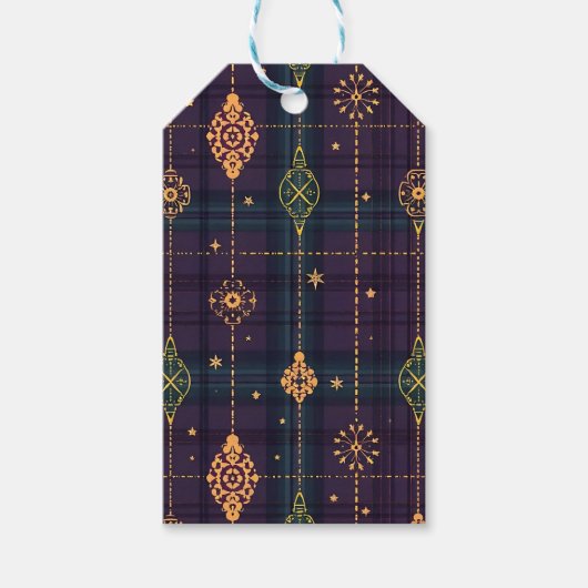 PURPLE GREEN GOLD CHRISTMAS PLAID PATTERN GESCHENKANHÄNGER (Vorderseite)