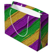 PURPLE GREEN GOLD GLITTER LOOK MARDI GRAS GROßE GESCHENKTÜTE (Rückseite Schrägansicht)