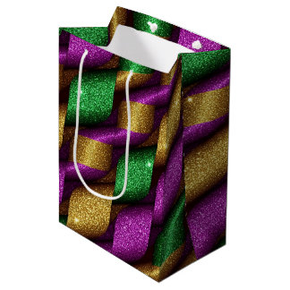 PURPLE GREEN GOLD GLITTER LOOK MARDI GRAS MITTLERE GESCHENKTÜTE