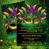 Purple Green Gold Masks Mardi Gras Birthday Party Einladung