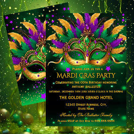 Purple Green Gold Masks Mardi Gras Birthday Party Einladung