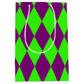 Purple Green Harlequin Checkered Design  Mittlere Geschenktüte (Vorderseite)