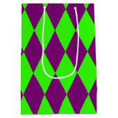 Purple Green Harlequin Checkered Design  Mittlere Geschenktüte (Rückseite)