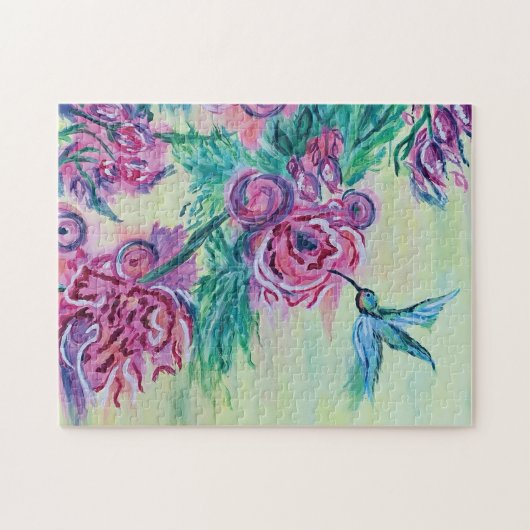 Purple Green Hummingbird Painting Puzzle (Horizontal)