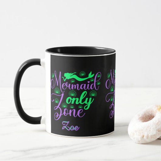 Purple Green Mermaid Script Zone Script Tasse (Mit Donut)