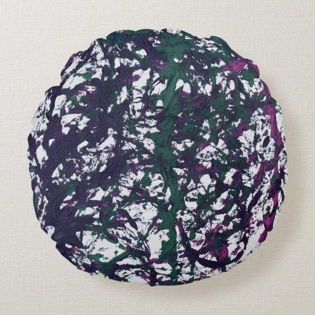 Purple, Green, Pink, Marble artwork Rundes Kissen (Vorderseite)