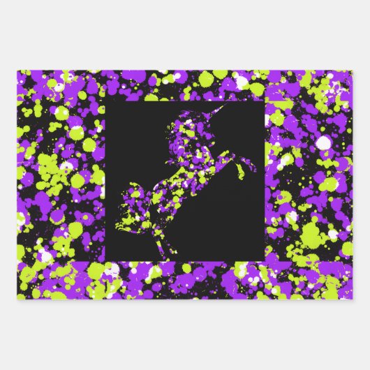 Purple Green Unicorn Splattered Paint Geschenkpapier Set (Vorderseite 3)