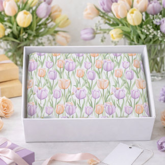 Purple Green Watercolor Floral Tulip Pattern  Seidenpapier