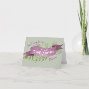 Purple & Green Watercolor Leaves Maid of Honor Einladung