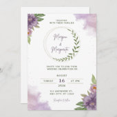 Purple & Green Watercolor Wedding Invitation Einladung (Vorne/Hinten)