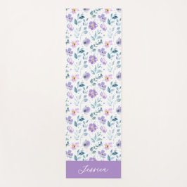 Purple Green Watercolor Wildflower Custom Name Yogamatte