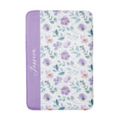 Purple Green Watercolor Wildflower Monogram Name Badematte (Vorderseite Vertikal)